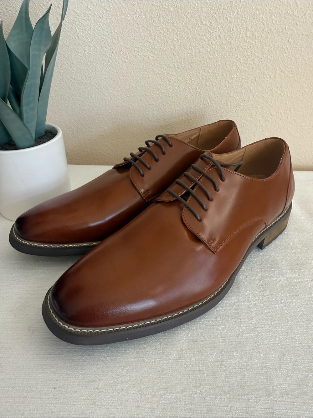 New Joseph Abboud Men's Classic Brown Leather Derby Shoes